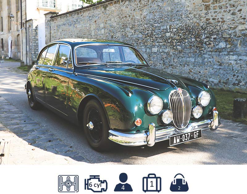 rent a classic car Jaguar MK2 Lino Ventura